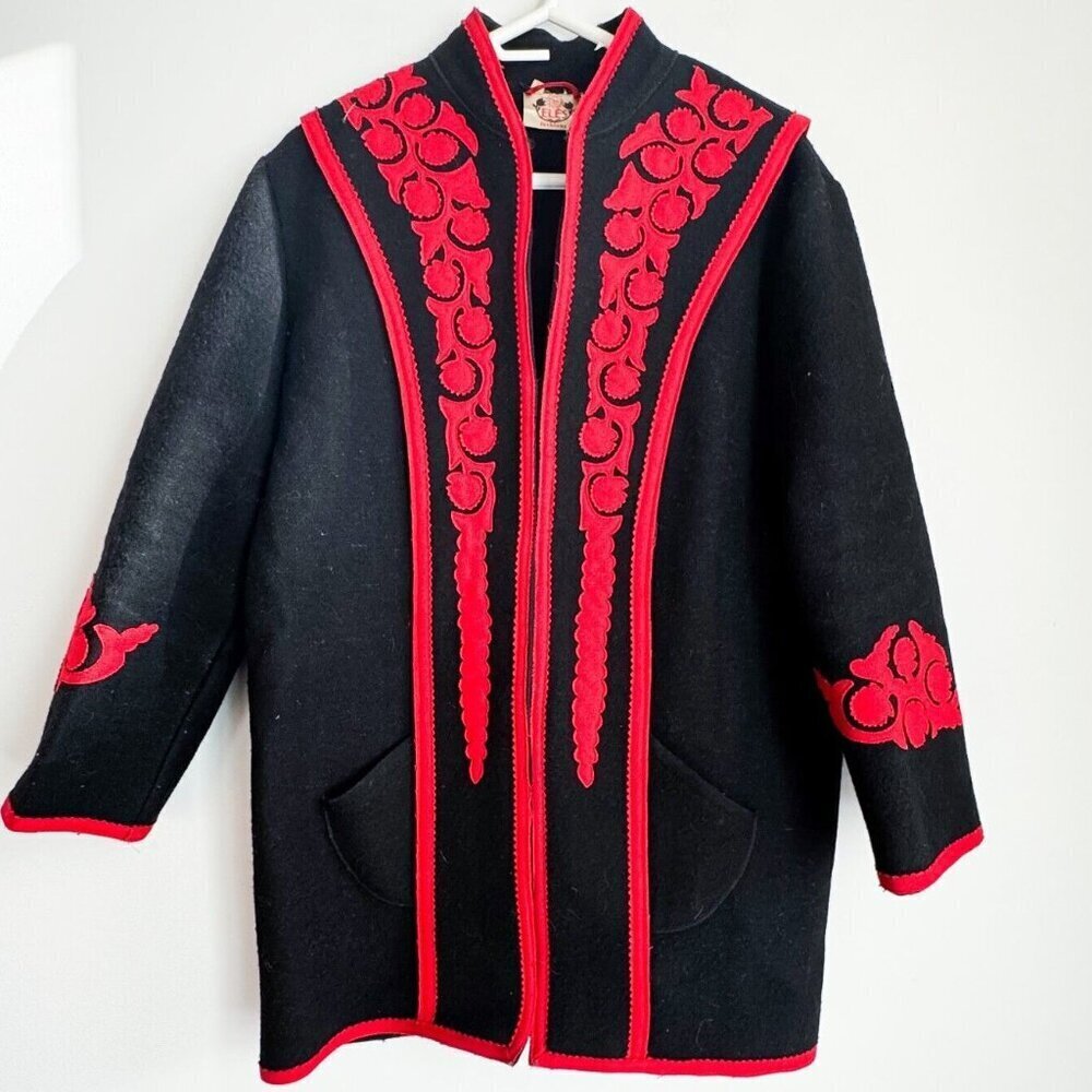 Vintage Eles Fashion Austrian Wool Floral Patchwork Mid Lenght Coat M
